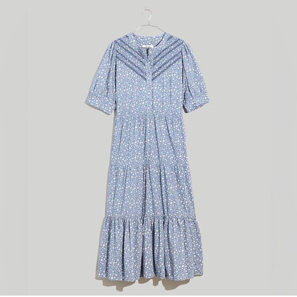 J. Crew Cottage Garden Floral Blue Midi Dress, Sz M